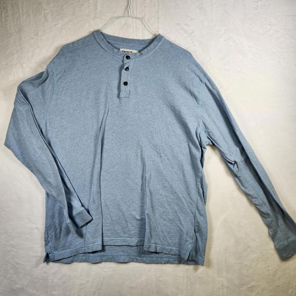 Wrangler Long Sleeve Henley 3 Button‎ Heather Blue Size 2XL Cotton